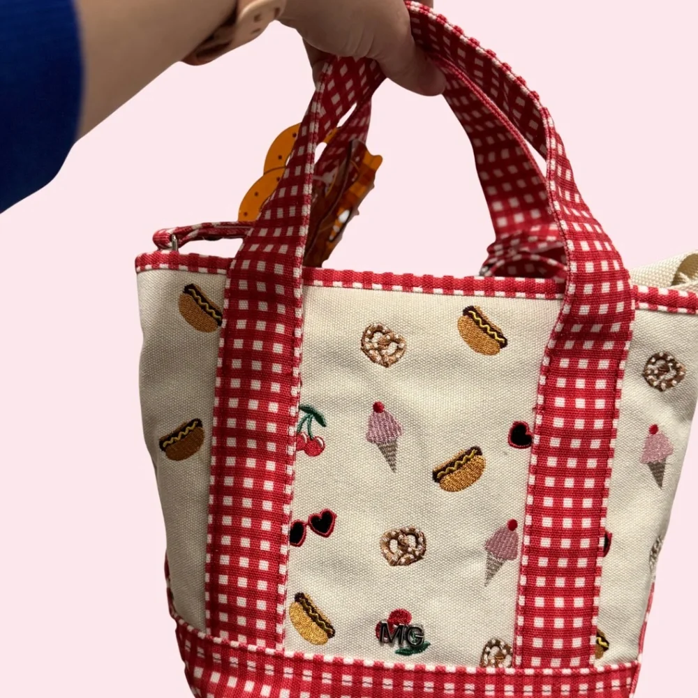 Summer Fair Madden Girl Mini Tote NWT Canvas Summer Red Gingham Cross Body Bag - Picture 5 of 12